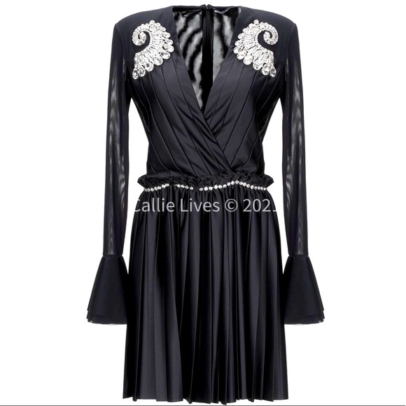 Callie Marco Bologna Pleated Spiral Jewel Statement Dress 8 - Picture 4 of 7